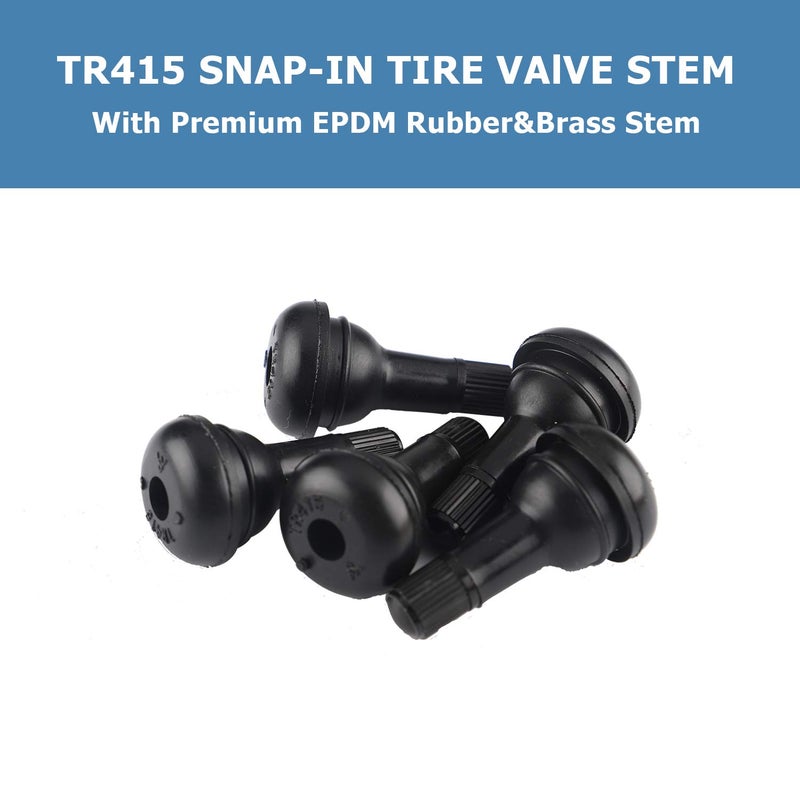 EZISOE 50Pcs TR415 Snap-in Tire Valve Stem CA65 Copper insert Standard Length, Black Rubber Tire Valve Stem for most cars, light trucks, small trailers, wheelbarrows, lawn mowers, ATVs, and motorcycles - Image 3